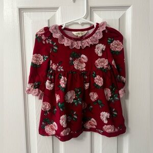 Matilda Jane Red Floral Blouse with Pink Lace